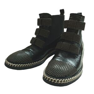 RAS Studded Black Ankle Boots with Chain Detail Patent Leather Elastic